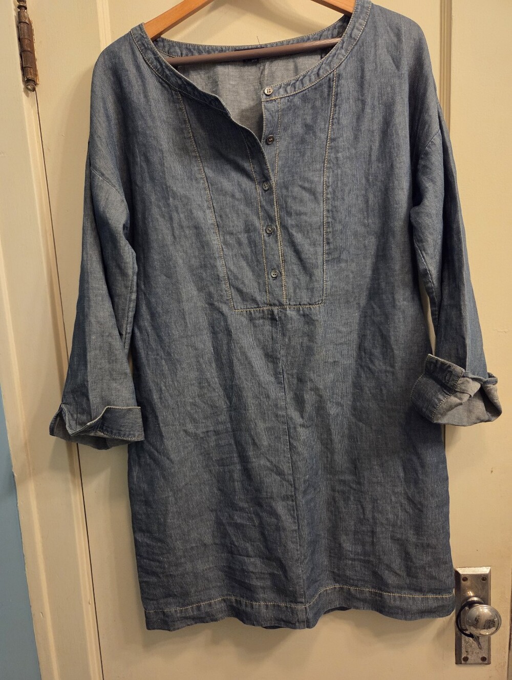 Theory Long Sleeved Denim Dress Cotton/Linen Blend Sz 12